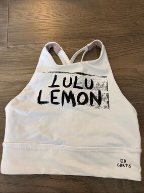 lululemon athletica White Sports Bra with Black Logo ED CURTIS